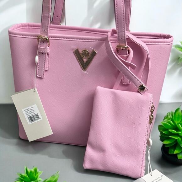 Valentino Orlandi Pink Vegan Leather Tote Bag Purse Wallet Set NWT - Picture 2 of 10